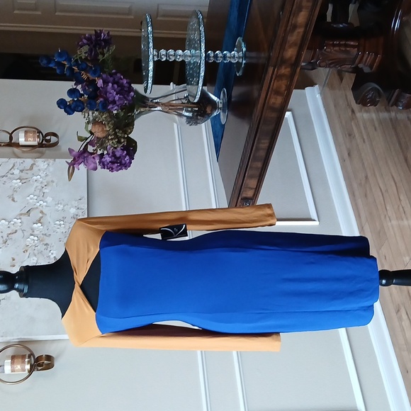 NWT Kasper Royal Blue/Gold Colorbock Sheath Dress. Size M - Picture 9 of 17